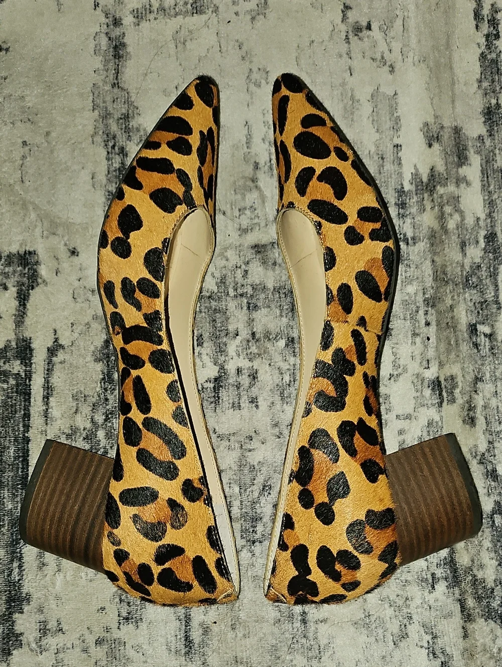 Sole Society Andorra Tan Black Leopard Block Heel Pointed Toe Dress Pumps 8.5